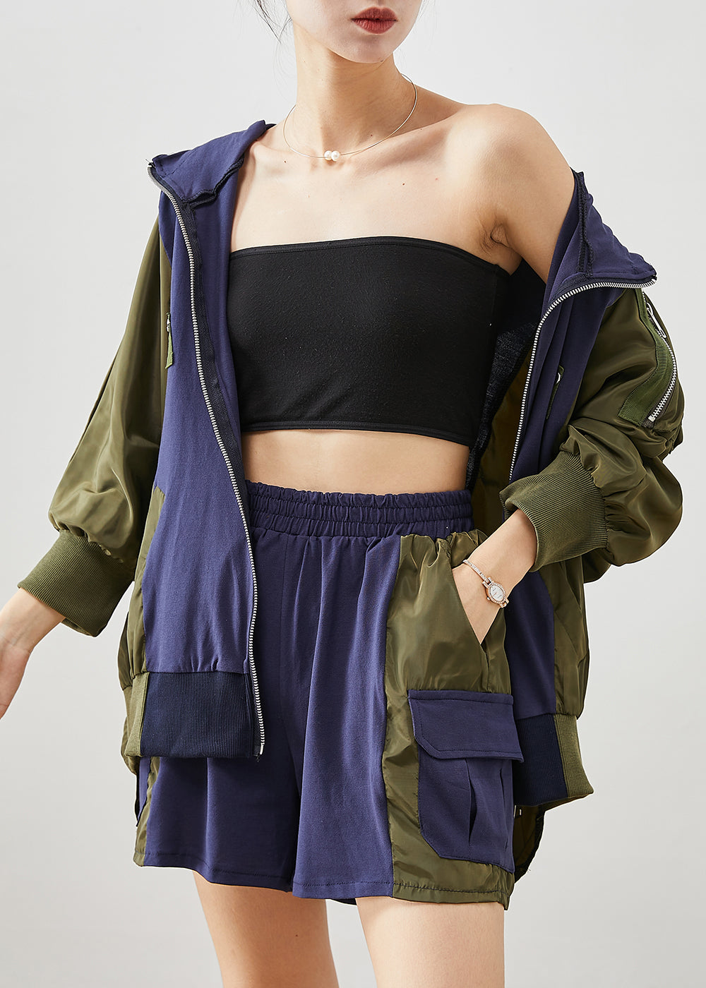 Colorblock Oversized Patchwork Cotton Sets 2 Pieces Fall