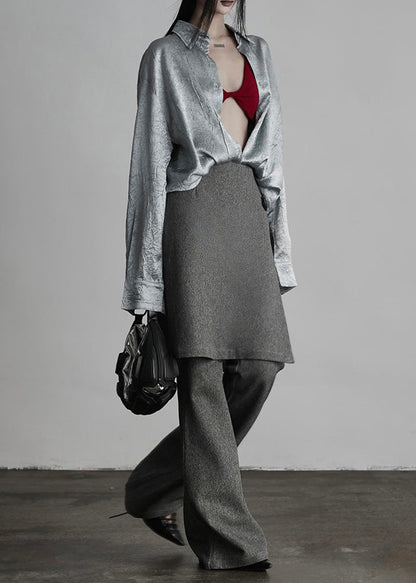 Italian Grey Fake Two-piece Split Design Suit Pants Fall