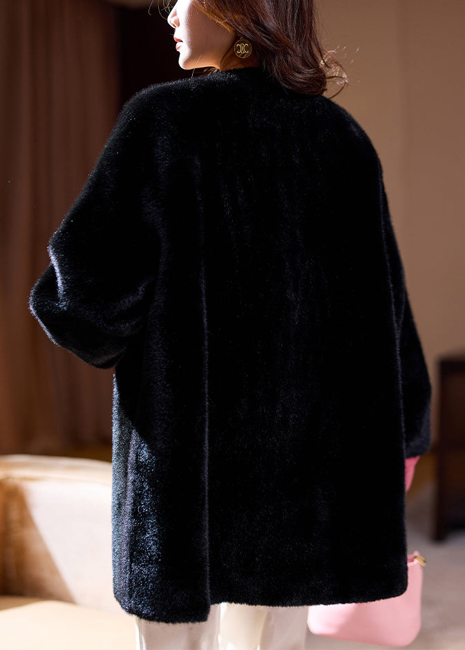 Loose Black Button Wear on Both Sides Leather and Fur Coats Winter