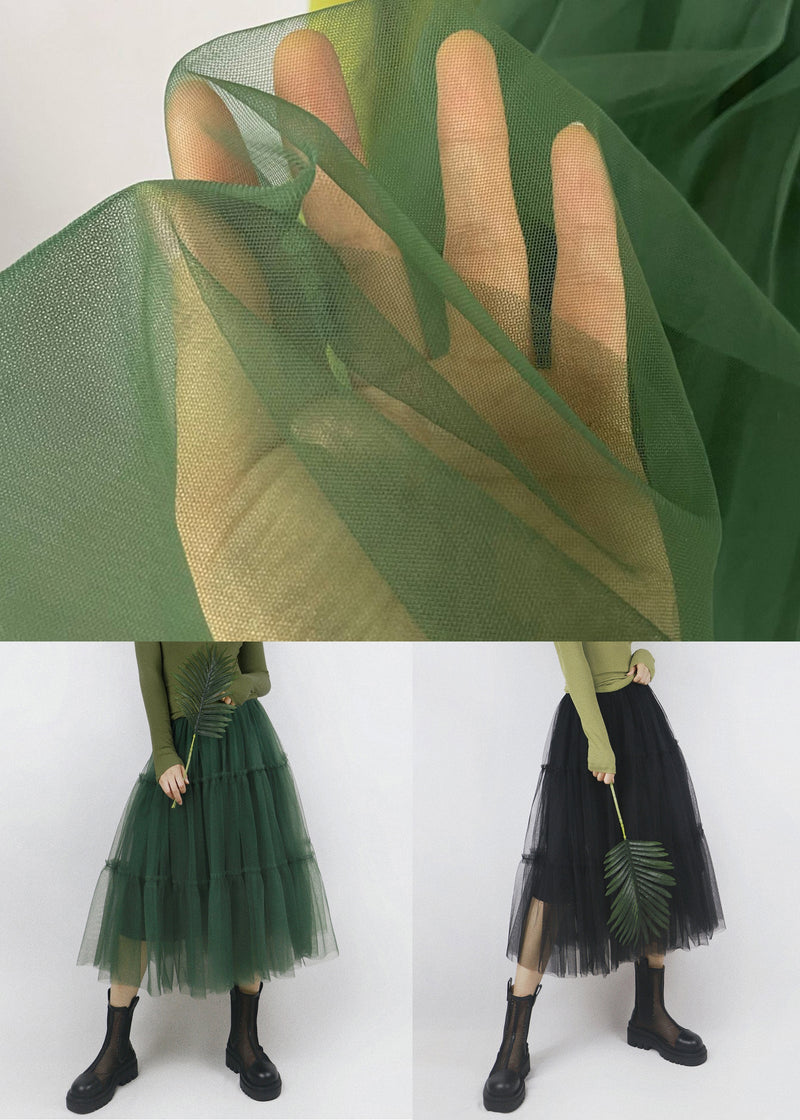 Green Ruffled Elastic Waist Tulle Skirt Summer