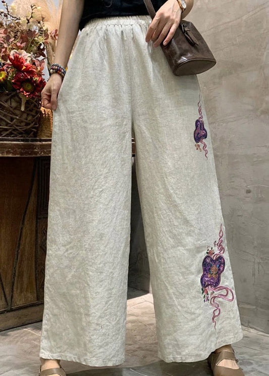 Linen Colour Pockets Linen Wide Leg Pants Summer