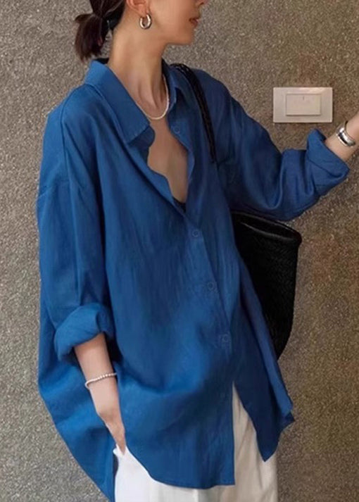 Blue Peter Pan Collar Button Cotton Shirt Fall