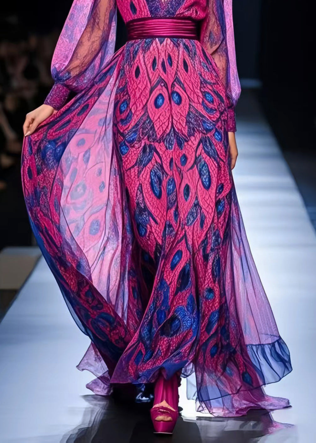 Purple Cinched Print Chiffon Party Dresses Spring