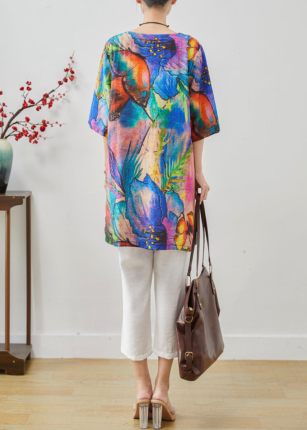 Blue Butterfly Tie Dye Linen Two Pieces Set Summer
