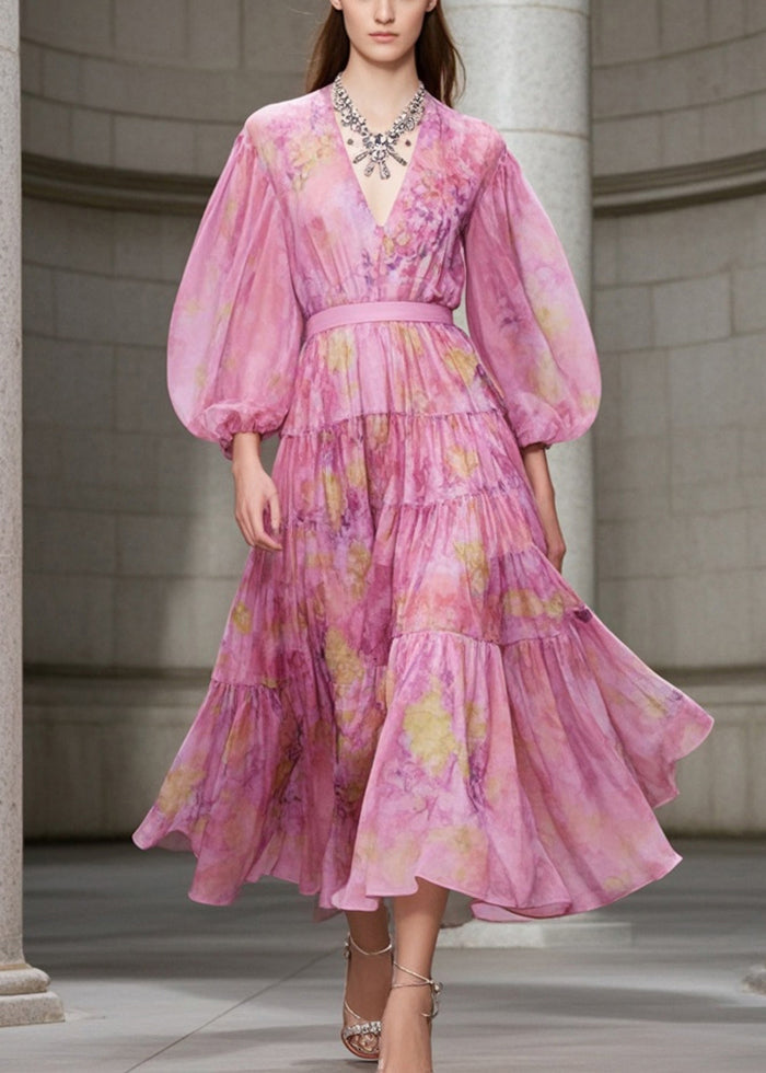 Italian Pink Cinched Exra Large Hem Cotton Blend Dress Fall