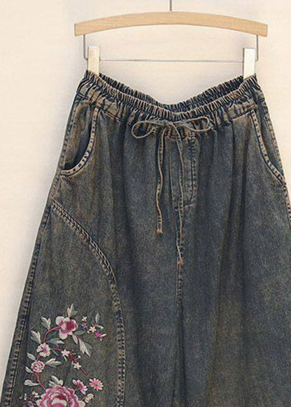 Retro Embroidered Crop Jeans Summer