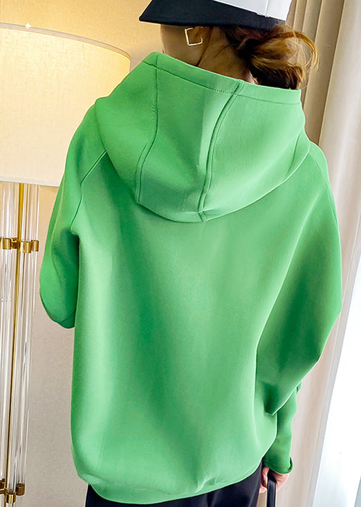 Stylish Green Asymmetrical Design Hooded Sweatshirts Tracksuits Spring