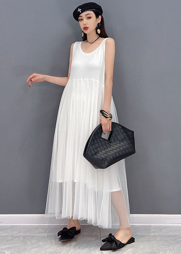 Organic White O-neck Chiffon Vest Dress and Cloak Two Piece Set Outfits Summer