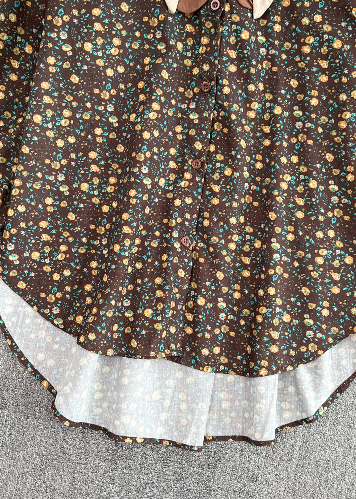 Coffee O-neck Print Low High Design Shirt Long Sleeve