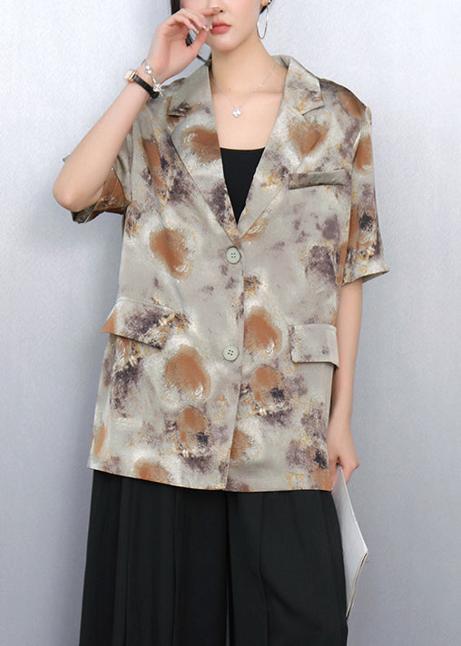 Brown Notched Print Spandex Coats Summer