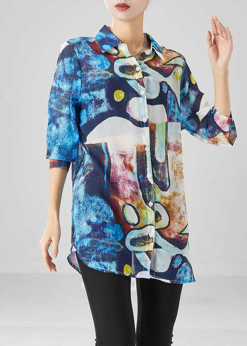 Organic Blue Oversized Tie Dye Cotton Tops Fall