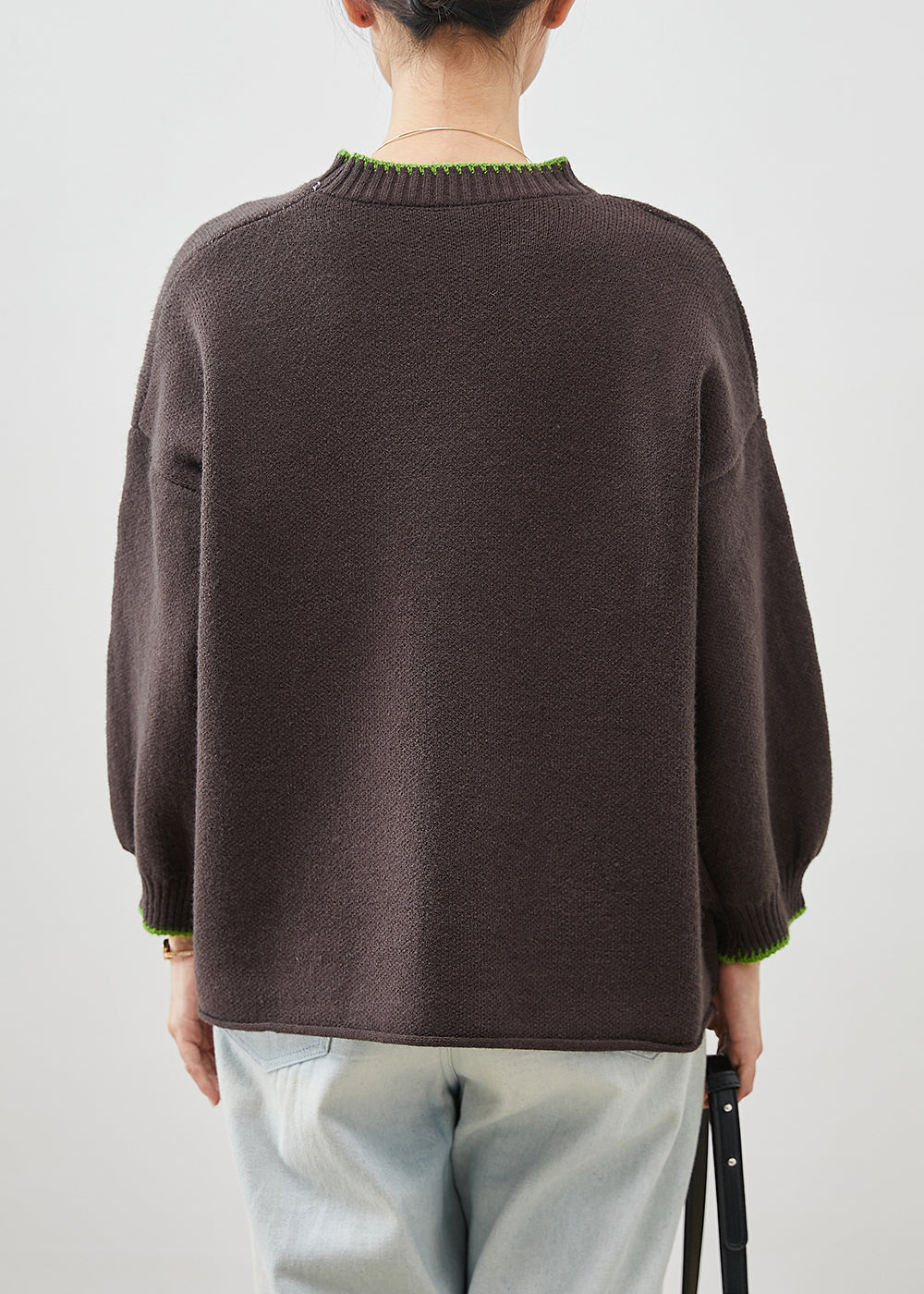 Brown Oversized Cartoon Print Knit Sweaters Winter
