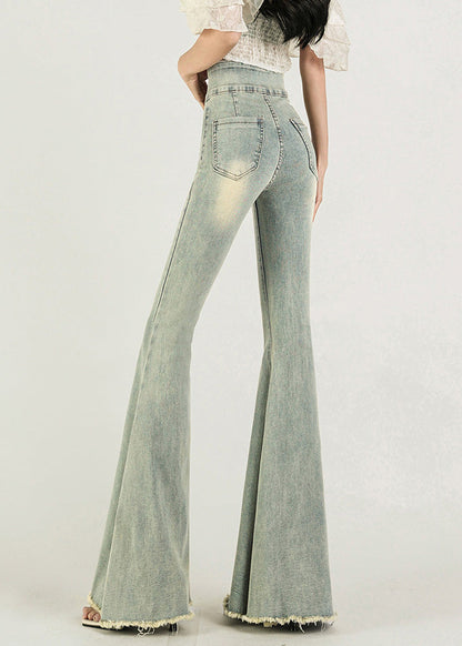 Original Design Light Blue High Waist Denim Flared Trousers Fall