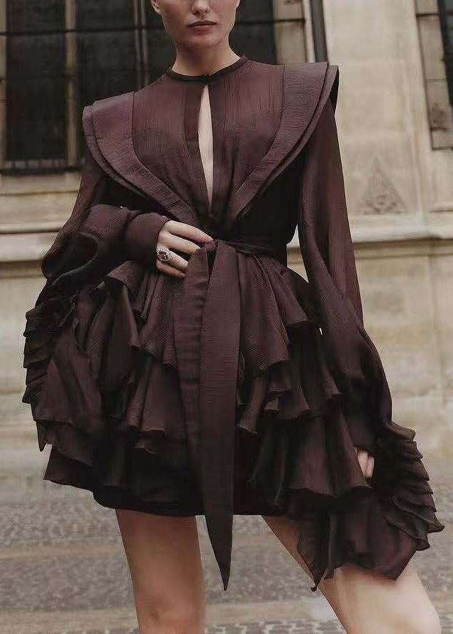 Chocolate Lace Up Cotton Shirt Dress Fall
