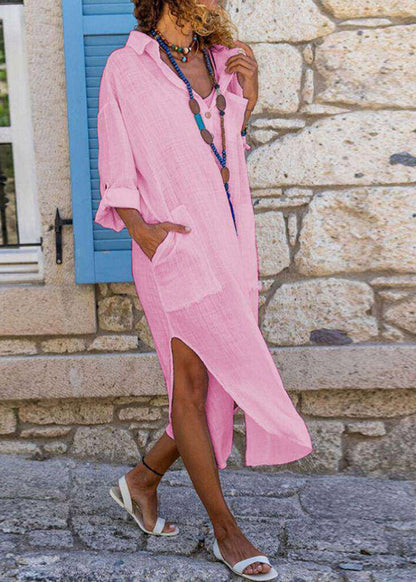 Simple White Peter Pan Collar Side Open Holiday Long Dress Fall