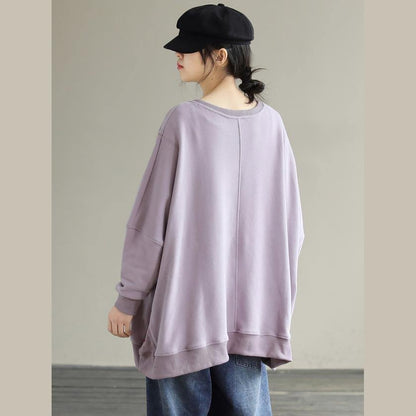 Modern Purple Cartoon Print Cotton Shirts O Neck Loose Spring Shirts
