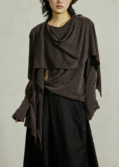 Coffee O-neck Cozy Cotton Top Fall