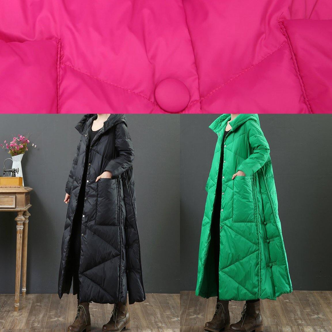 Loose Fitting Parka Jackets Rose Hooded Button Down Warm Winter Coat