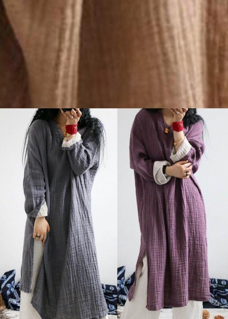 French Purple Dress Side Open Spring Dress