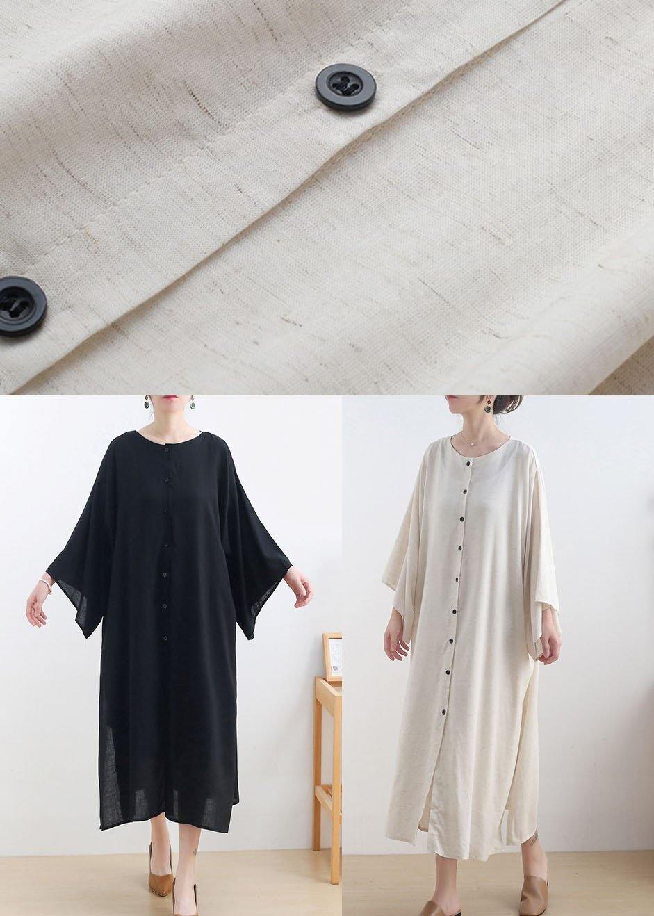 Classy Black Side Open Cotton Dress Long Shirts Fall Dress