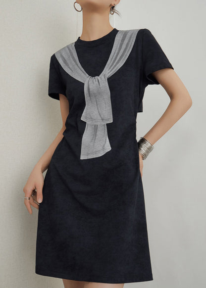 Black Print Hollow Out Cotton T Shirt Dresses Summer