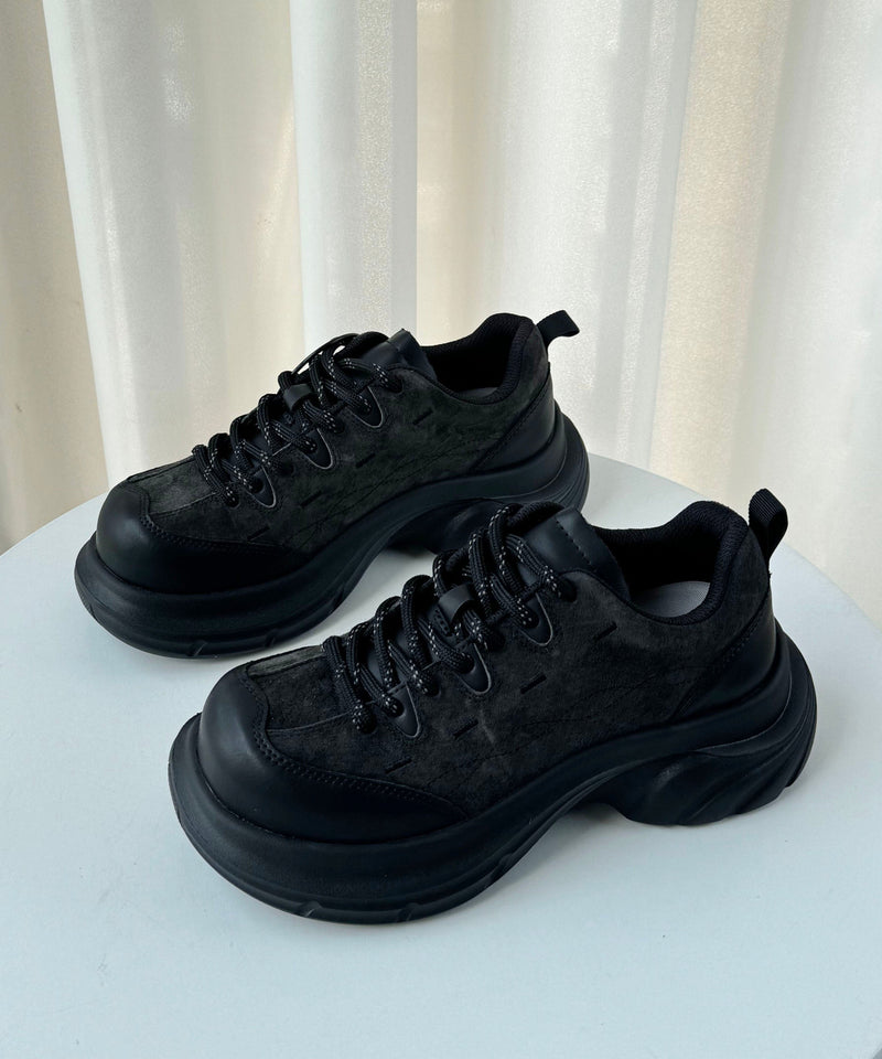 Yellow Lace Up Suede Splicing Platform Flat Shoes