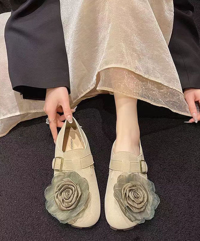 Khaki Faux Leather Soft Splicing Flat Shoes for