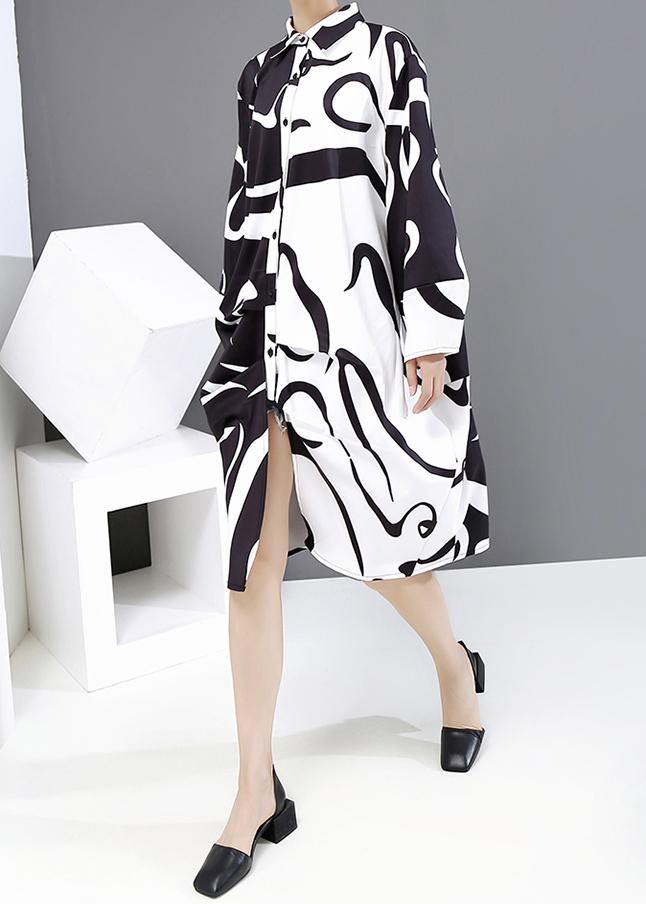 New Long Sleeve Black and White Woman Autumn Unique Shirt Dress