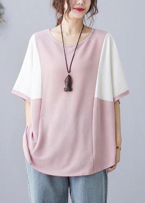 Pink O-neck Half Sleeve Summer Blouse Top