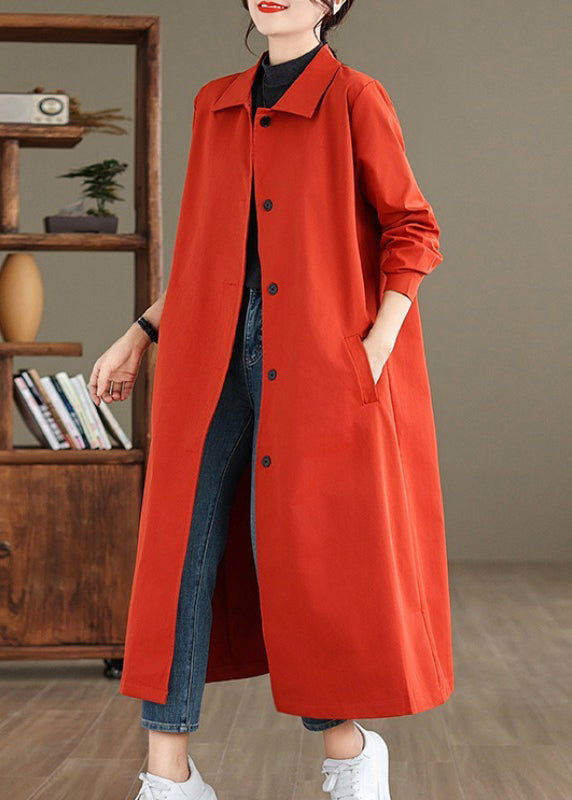 Red Peter Pan Collar Button Cotton Trench Coat Spring