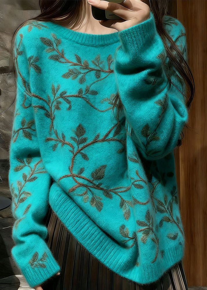 Unique Blue O Neck Thick Knit Sweaters Winter