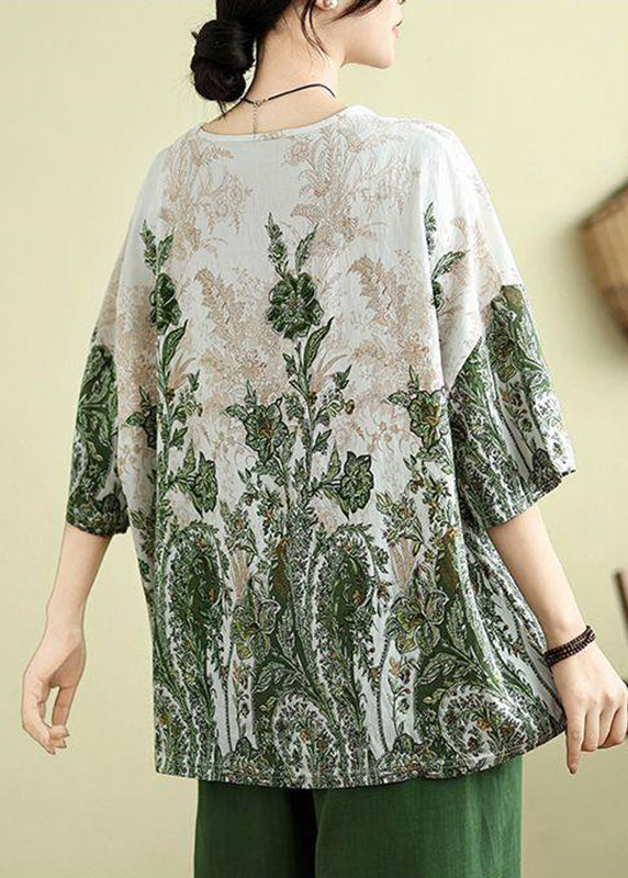 Green O-neck Patchwork Loose Top Summer