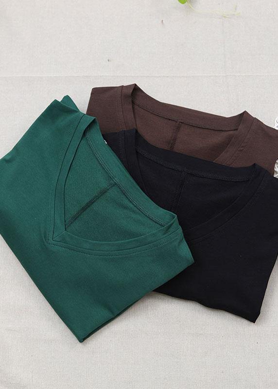 Green V Neck Short Sleeve Cotton Shirt
