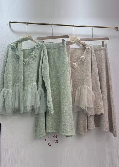 Beige Patchwork Knit Two Piece Set Clothing Winter