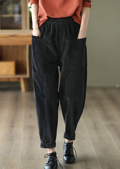 Green Pockets Patchwork Corduroy Pants Fall