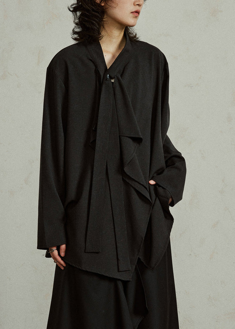 French Black V Neck Shirts Long Sleeve