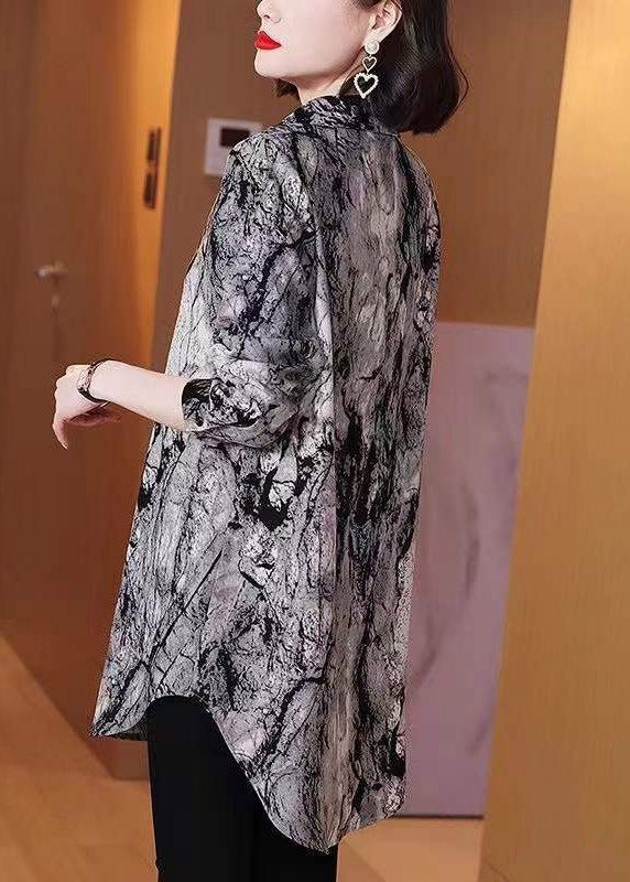 Boutique Black White Peter Pan Collar Button Print Blouse Tops Long Sleeve