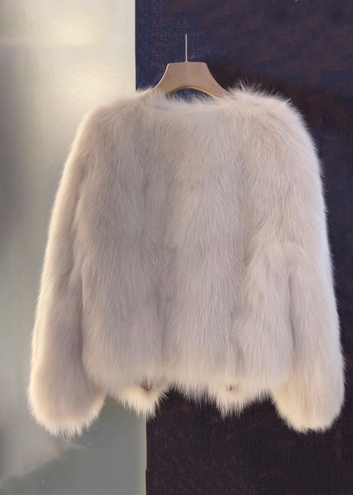 Vogue Brown V Neck Leather and Fur Coats Fall