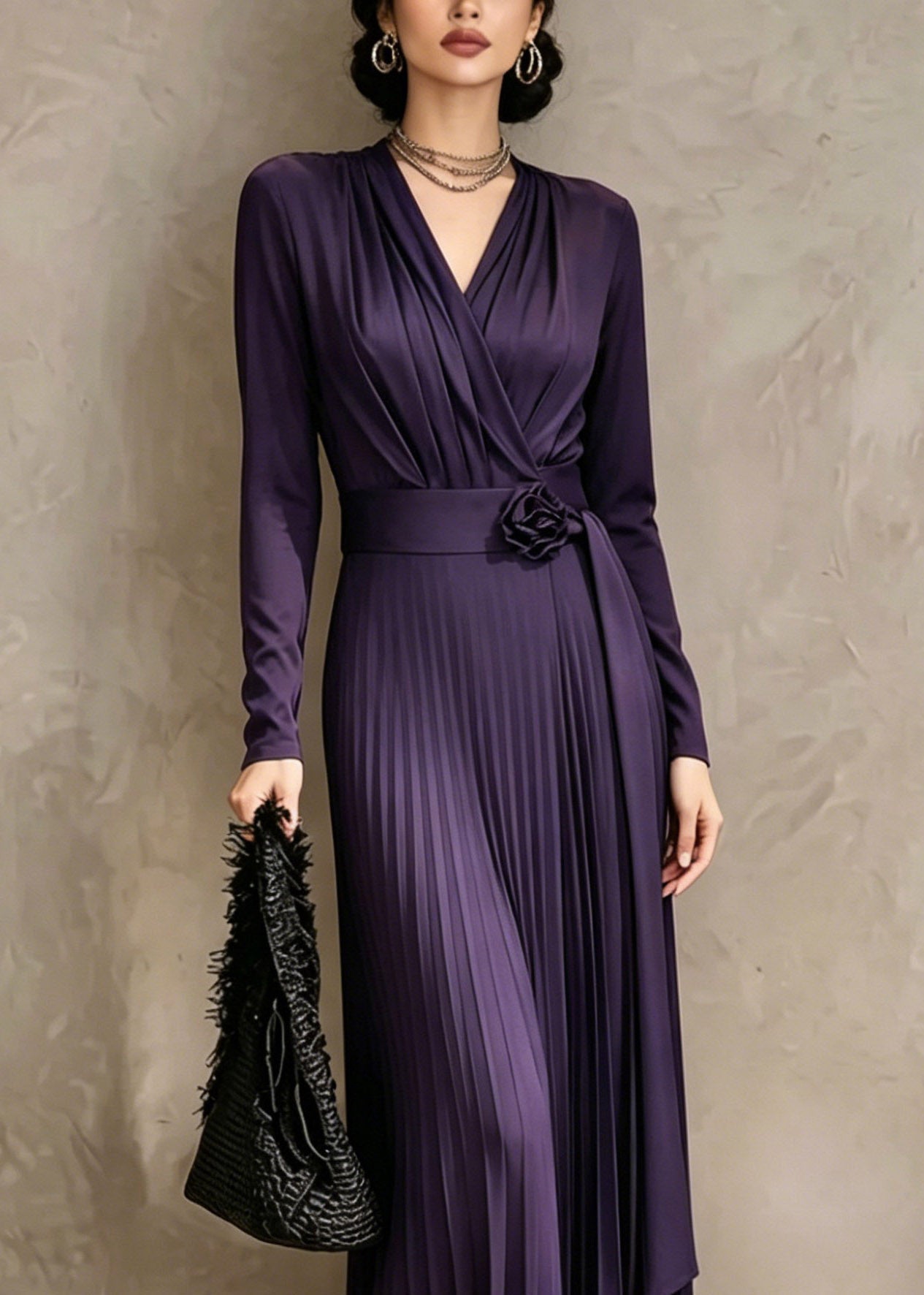 Organic Purple V Neck Tunic Maxi Dress Fall