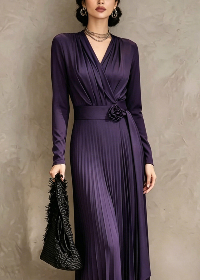 Organic Purple V Neck Tunic Maxi Dress Fall