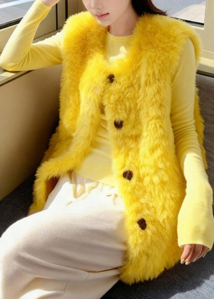 Yellow Oversized Fuzzy Fur Fluffy Vests Winter