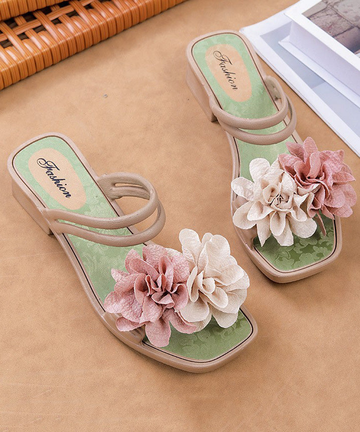 Green Splicing Chunky Slide Sandals Peep Toe
