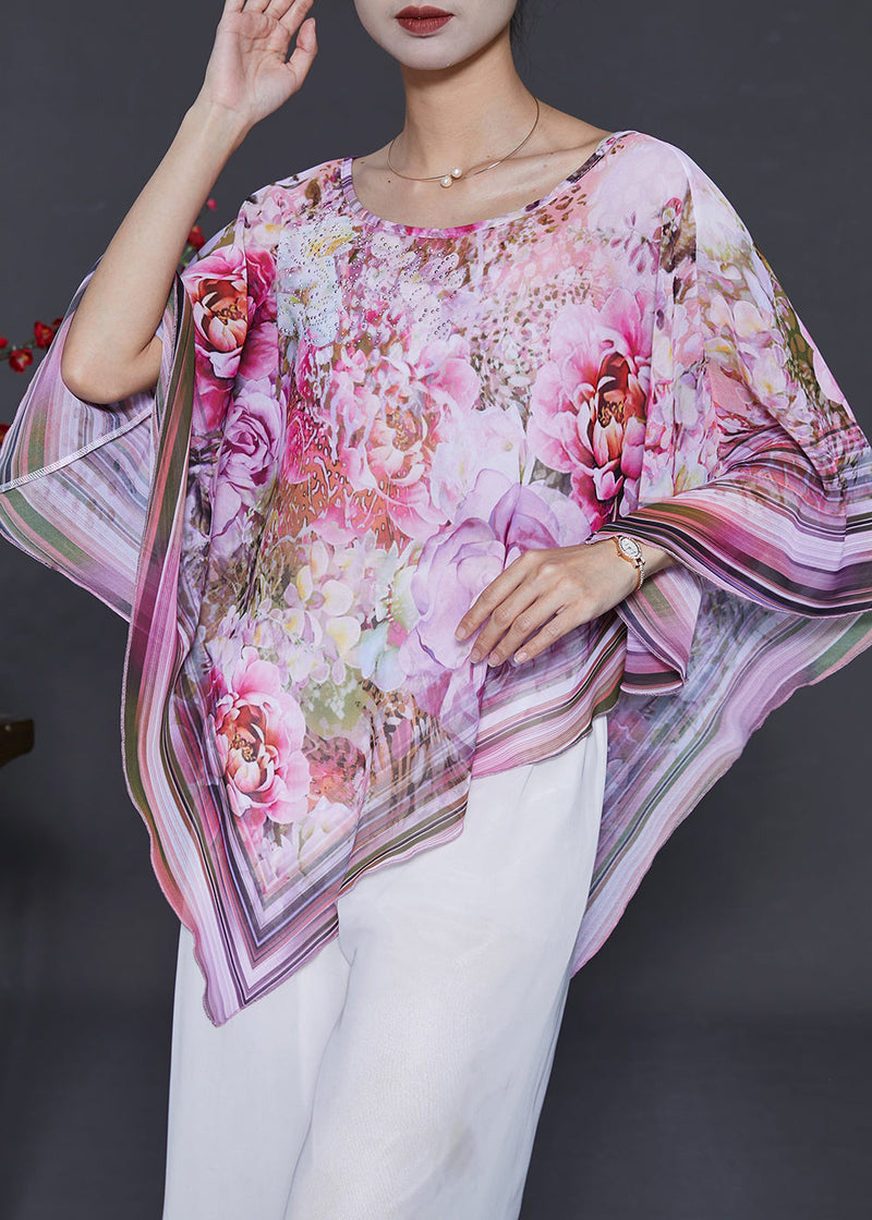 Stylish Pink Asymmetrical Chiffon Tops Summer