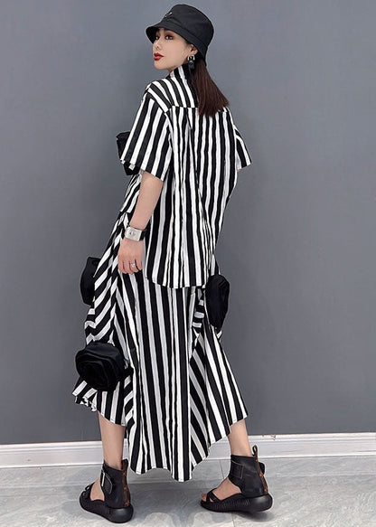 Diy Black White Striped Asymmetrical Cotton Two Pieces Set Summer