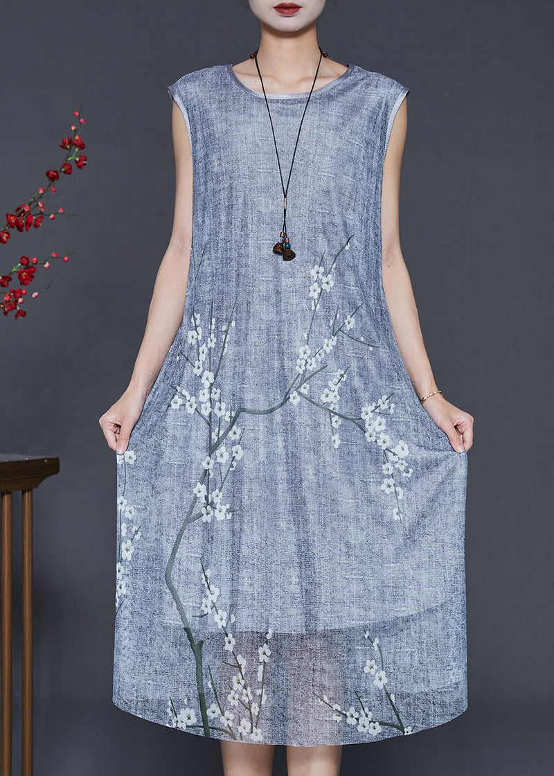 Grey Oversized Print Chiffon Two Pieces Set Summer