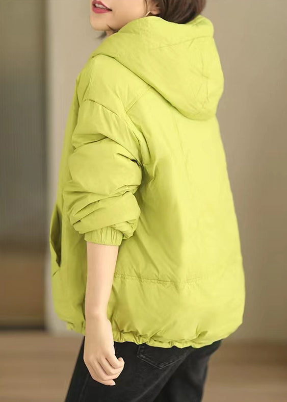 Green Hooded Button Patchwork Duck Down Coat Winter