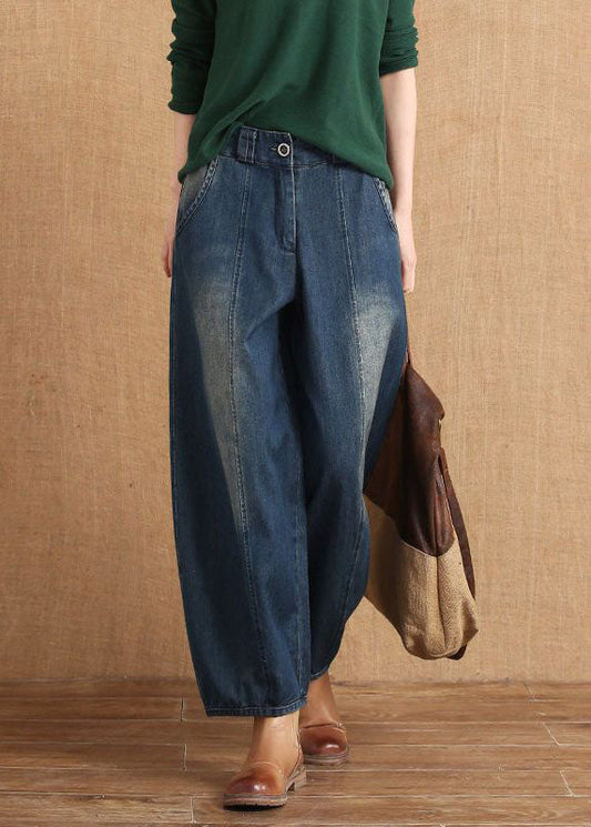 Diy Blue Pockets Button Lantern Fall Denim Pants