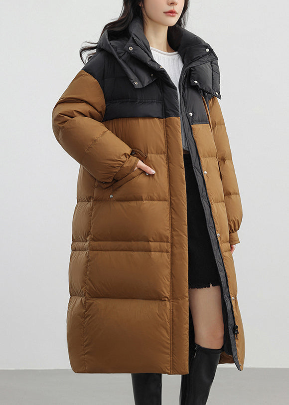 Coffee Oversized Patchwork Duck Down Puffers Jackets Winter