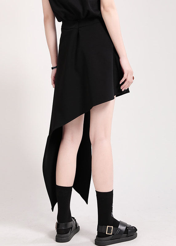Style Black Button Asymmetrical Cotton Skirts Spring