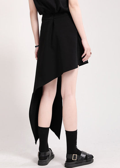 Style Black Button Asymmetrical Cotton Skirts Spring